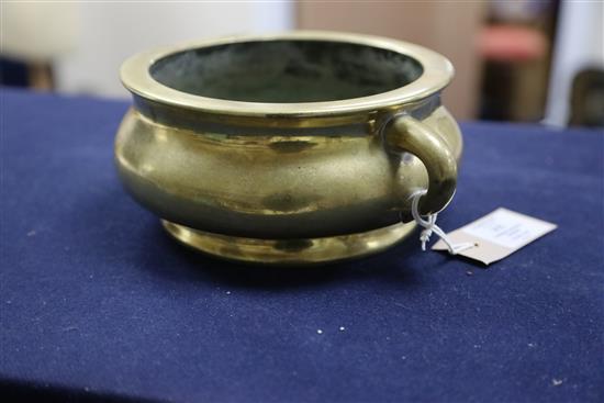 A good Chinese polished bronze censer, gui, 17th/18th century, W. 24cm